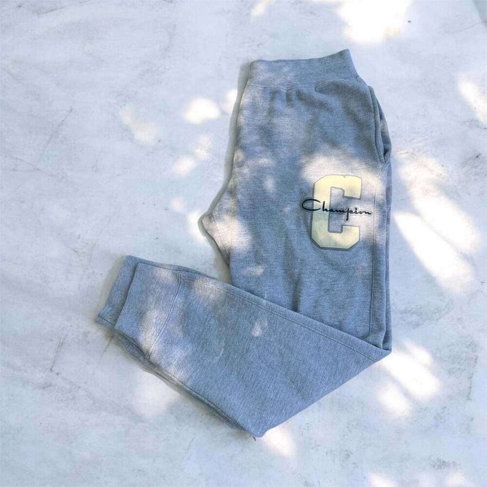 Champion Reverse Weave Grey Joggers Big C Chenille Patch Logo